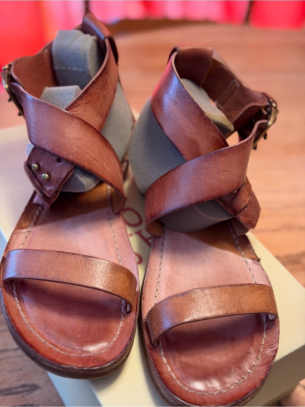 A.S.98 Brown Leather Crisscross Adjustable Strap Sandals